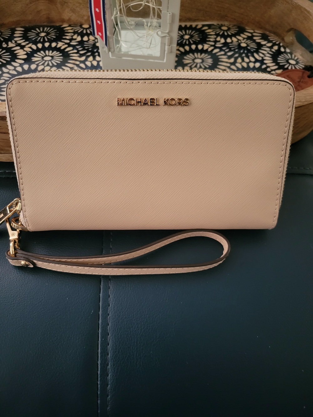 Michael Kors Blush Pink Saffiano Wristlet Clutch with Gold Logo